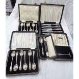 Two cased sets of six each silver teaspoons - sold with a cased silver teaspoon, cased pusher (spoon