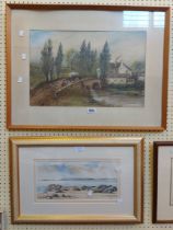 R.N. Lye: a framed pastel drawing, depicting a donkey and cart going over a bridge with