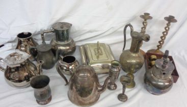 A box containing a quantity of silver plated items including assorted teaware and a damaged silver