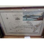 A framed 1828 R. Hopkins map print of Teignmouth and Newton in the county of Devon with coloured