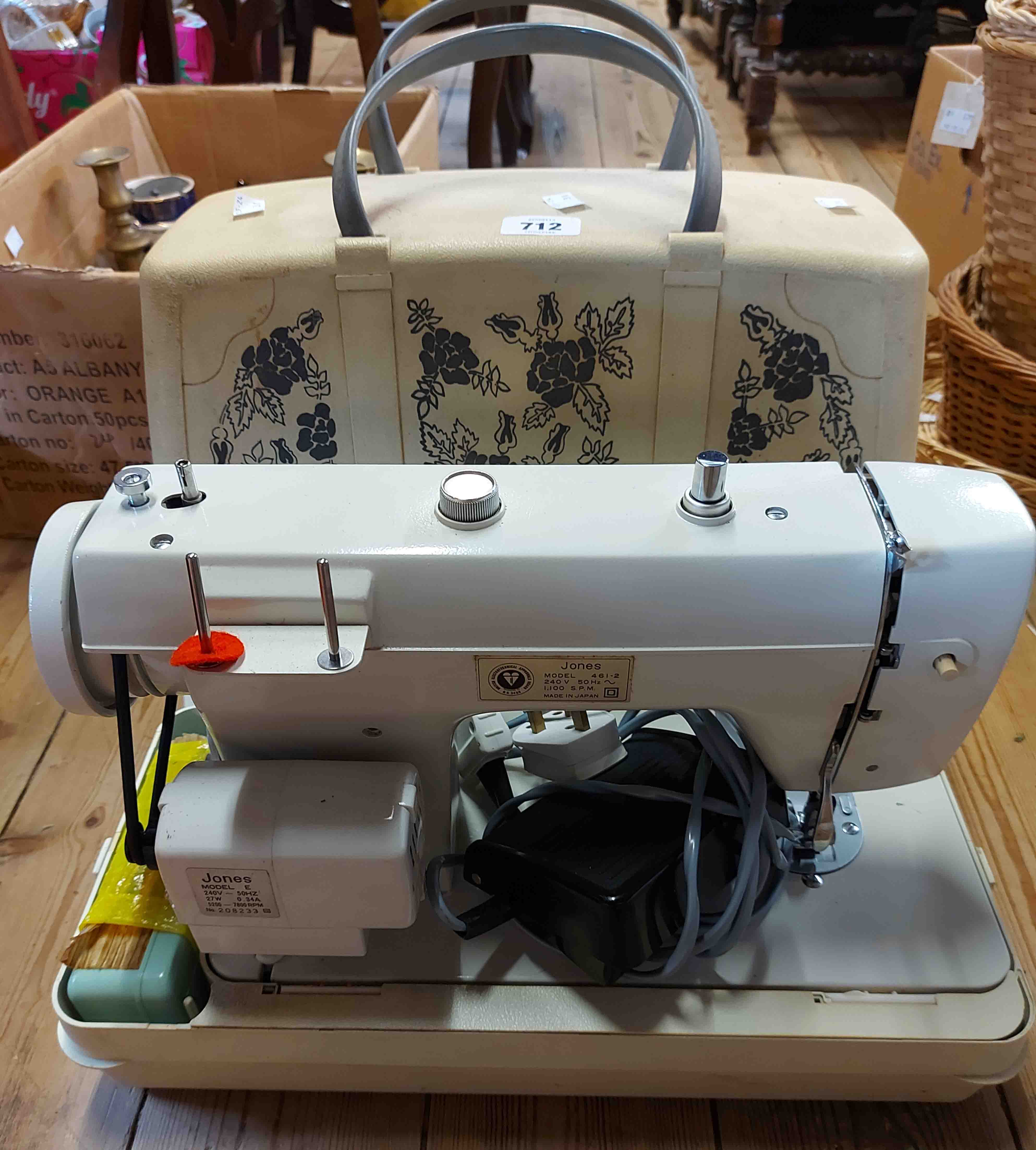 A vintage cased Jones model 461-2 sewing machine