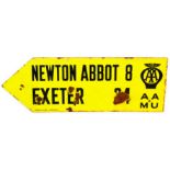 An old enamel AA road sign for Newton Abbot & Exeter