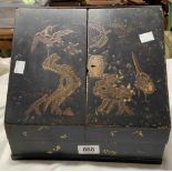 An early 20th Century oriental black lacquered stationery box with fitted interior - a/f