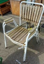 Two white metal framed garden seats a/f