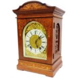 A late 19th Century inlaid mahogany cased table clock with decorative arched dial and Lenzkirch (