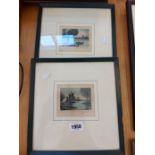 A pair of small dry point coloured etchings, one entitled 'A Bend in the River', the other 'The