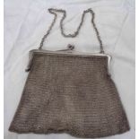 An antique silver mesh evening bag with snap-clasp and chain suspender - London 1922