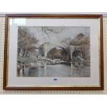 John Cooke: a framed watercolour, depicting a bridge - signed