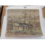 An unframed mixed media painting entitled 'Near Brixham' - indistinctly signed