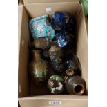 A box containing a quantity of cloisonné vases and dishes - a/f