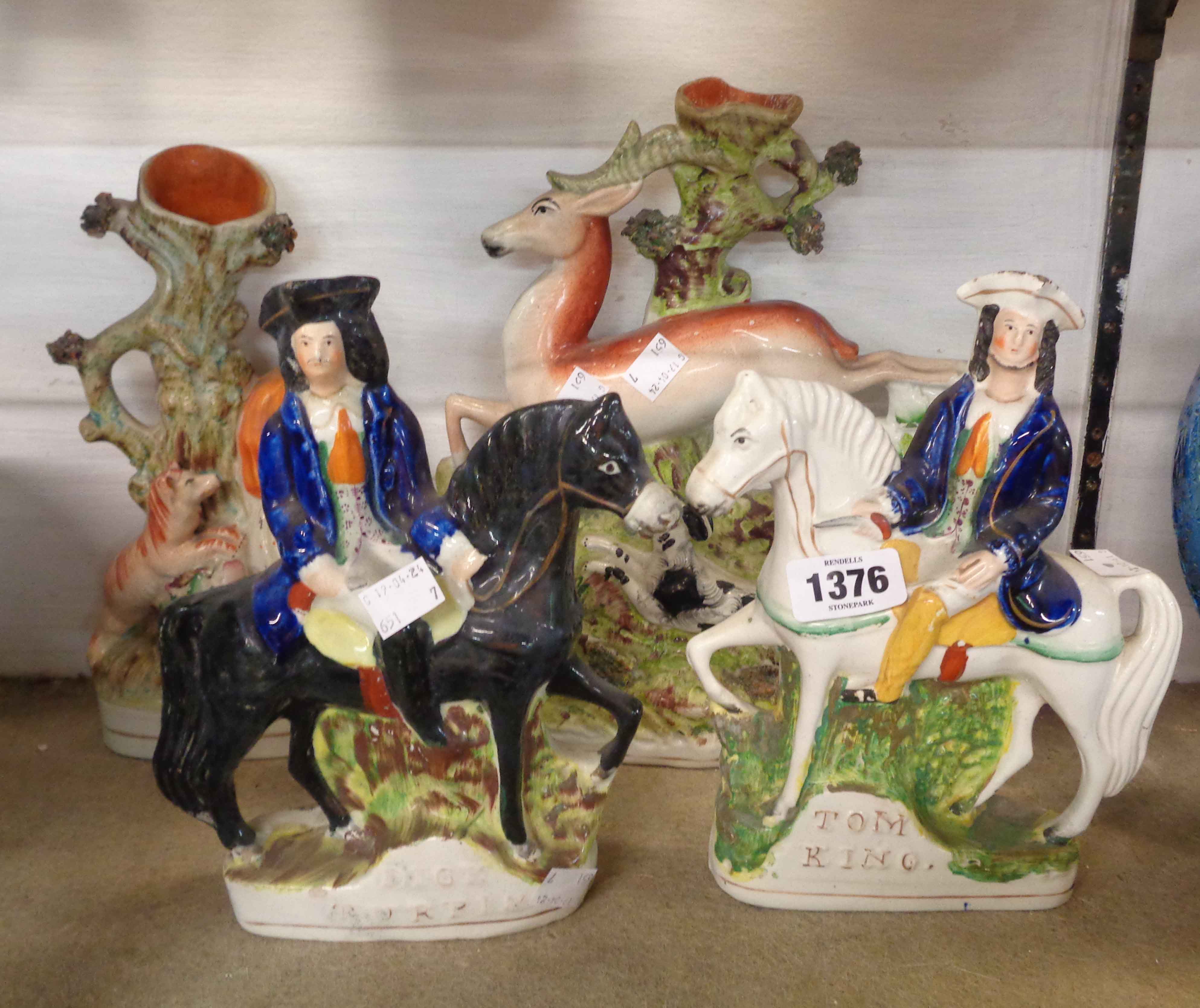 A pair of 19th Century Staffordshire figures 'Tom King' and 'Dick Turpin' - sold with two others