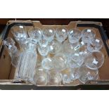 A quantity of cut and other glassware including Stuart goblets, Waterford decanter, etc.