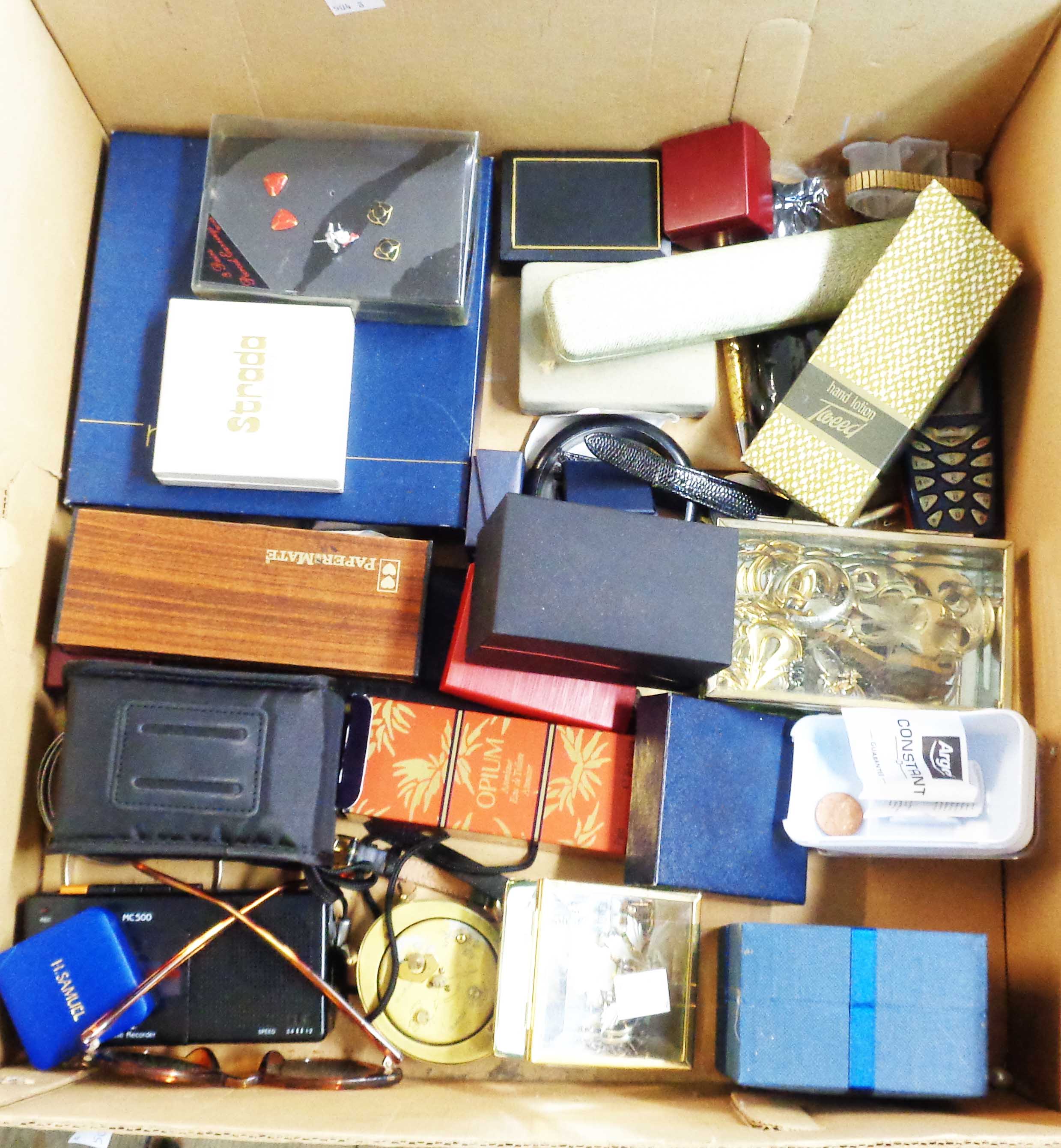 A box containing a quantity of assorted costume jewellery and other items including marked 925