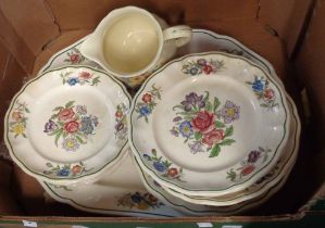 A box containing a quantity of ceramics including Copeland Spode plates decorated in the Spring Time