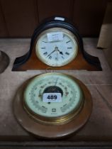 A vintage Huger polished wood framed sedan style aneroid wall barometer - sold with a modern