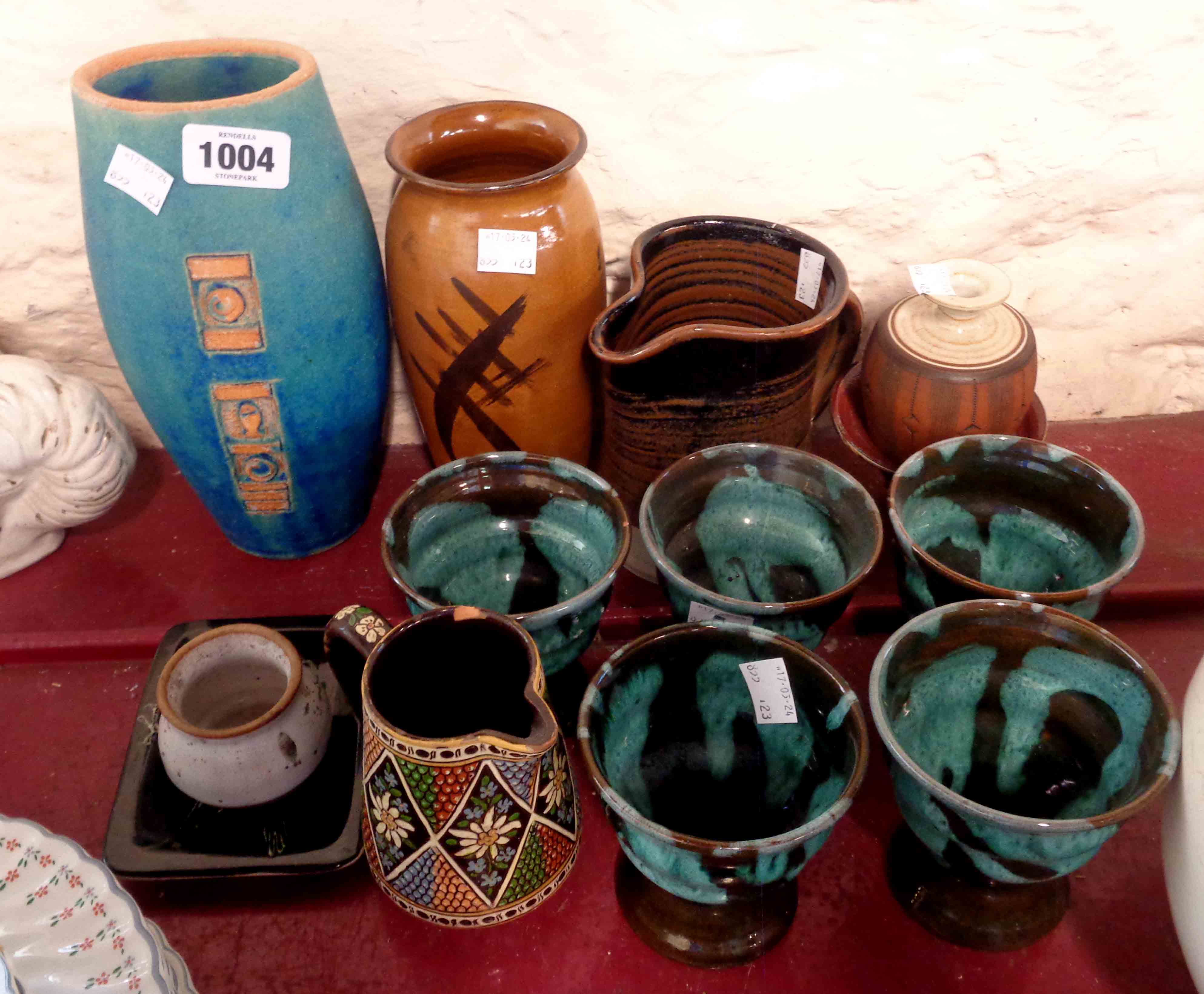 A quantity of Studio Pottery including five Cliff Pottery Youghall goblets, etc.