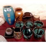 A quantity of Studio Pottery including five Cliff Pottery Youghall goblets, etc.