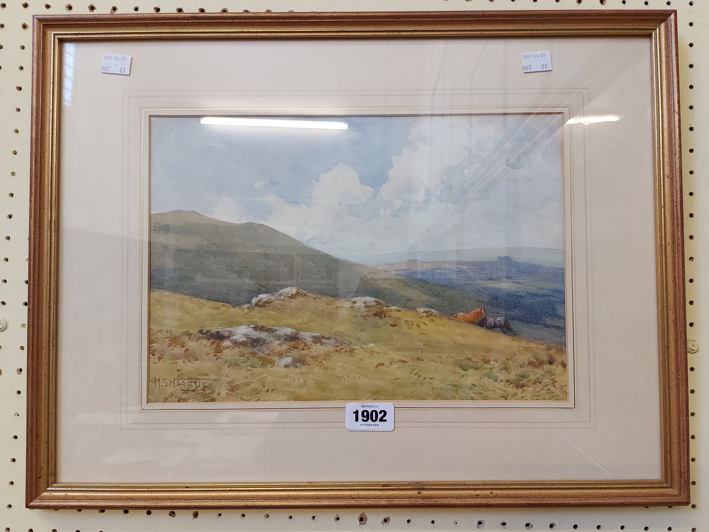 Mary S. Haggerty SWA: a gilt framed watercolour entitled 'On Dartmoor' - signed and with old