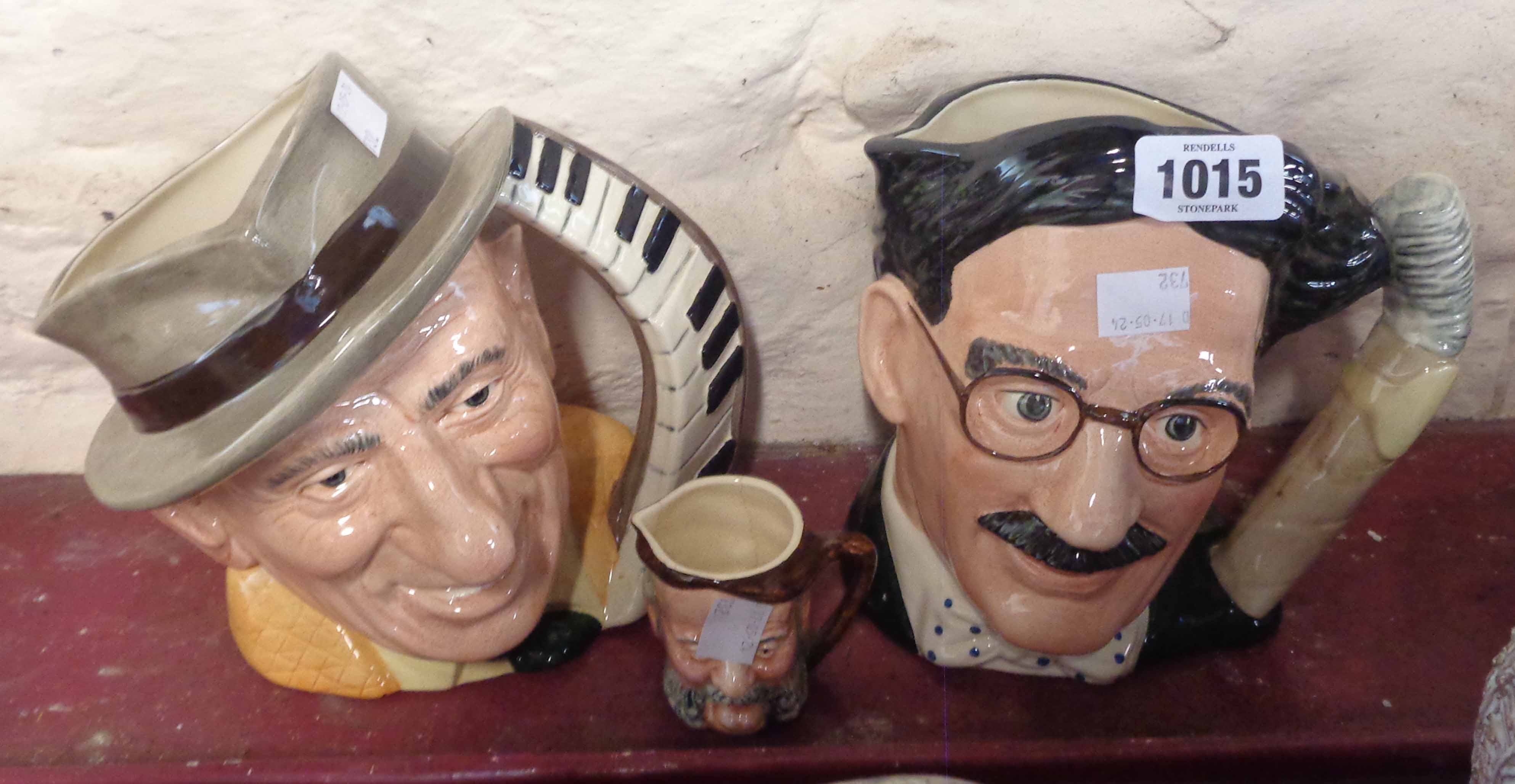Two large Royal Doulton character jugs, Groucho Marx D6710 and Jimmy Durante D6708, both from The