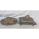 Two old silver plated entree dishes with detachable handles