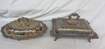 Two old silver plated entree dishes with detachable handles