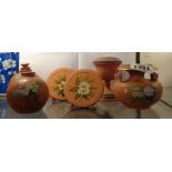 A quantity of Watcombe Torquay small terracotta items including vases, plates, etc., decorated