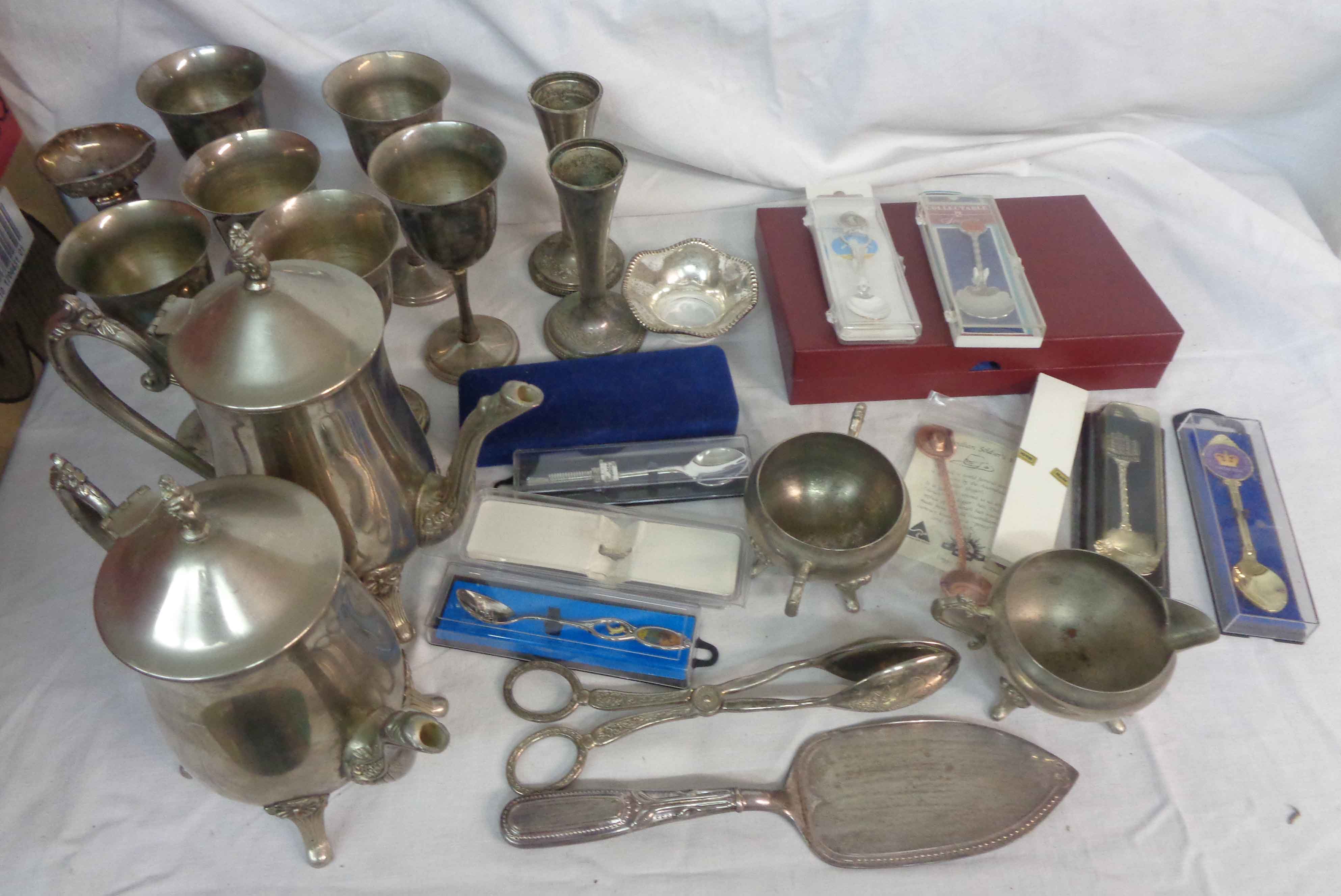 A box containing a quantity of silver plated and other items