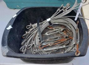 A crate containing a quantity of fencing wire, etc.