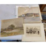 A selection of unframed watercolours - all landscapes