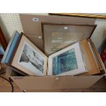 A box containing a selection of framed decorative prints and other pictures - various artists, age