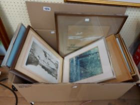 A box containing a selection of framed decorative prints and other pictures - various artists, age