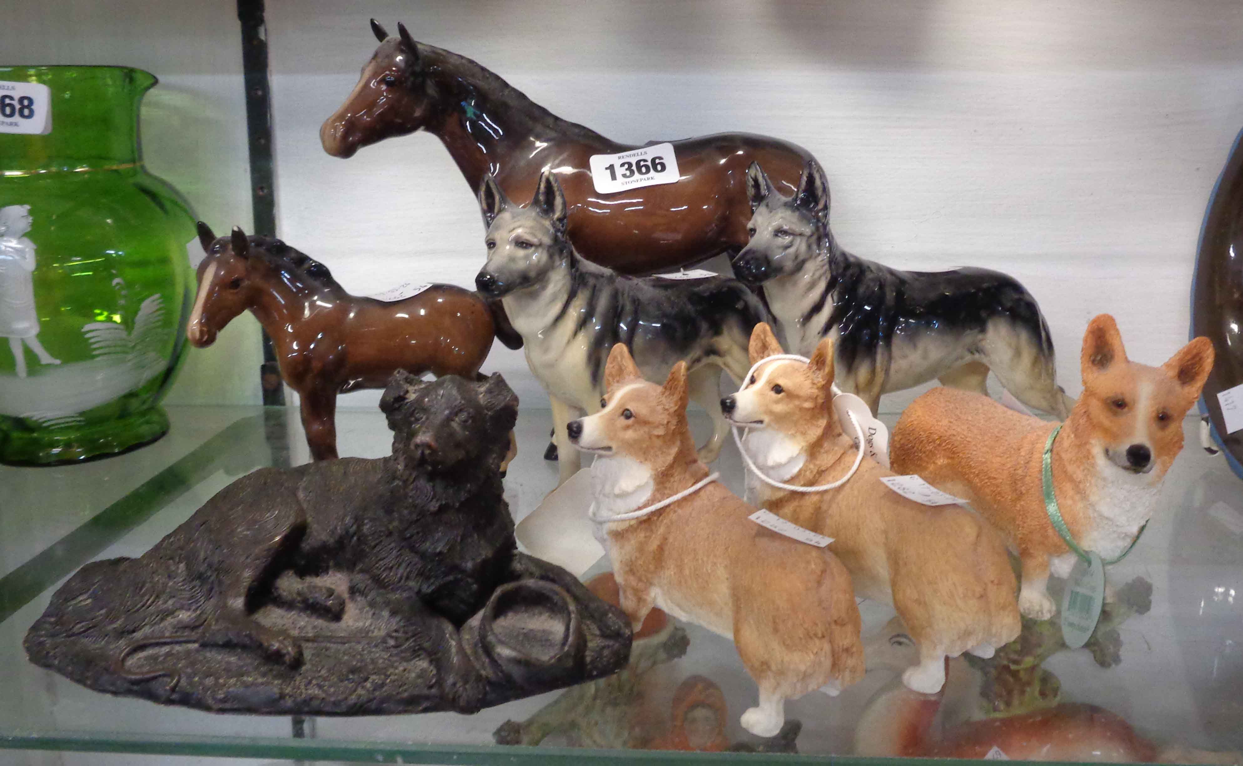 Two Beswick German Shepherd dog figurines 'Champion Ulrika of Brittas', two Beswick horse