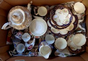 A box containing a quantity of ceramics including 19th Century Rockingham style teapot, etc.