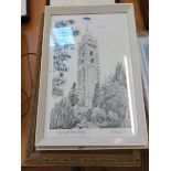 Radnedge: a pair of framed vintage monochrome prints 'The Cabot Tower' and 'Clifton Observatory'