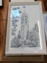 Radnedge: a pair of framed vintage monochrome prints 'The Cabot Tower' and 'Clifton Observatory'