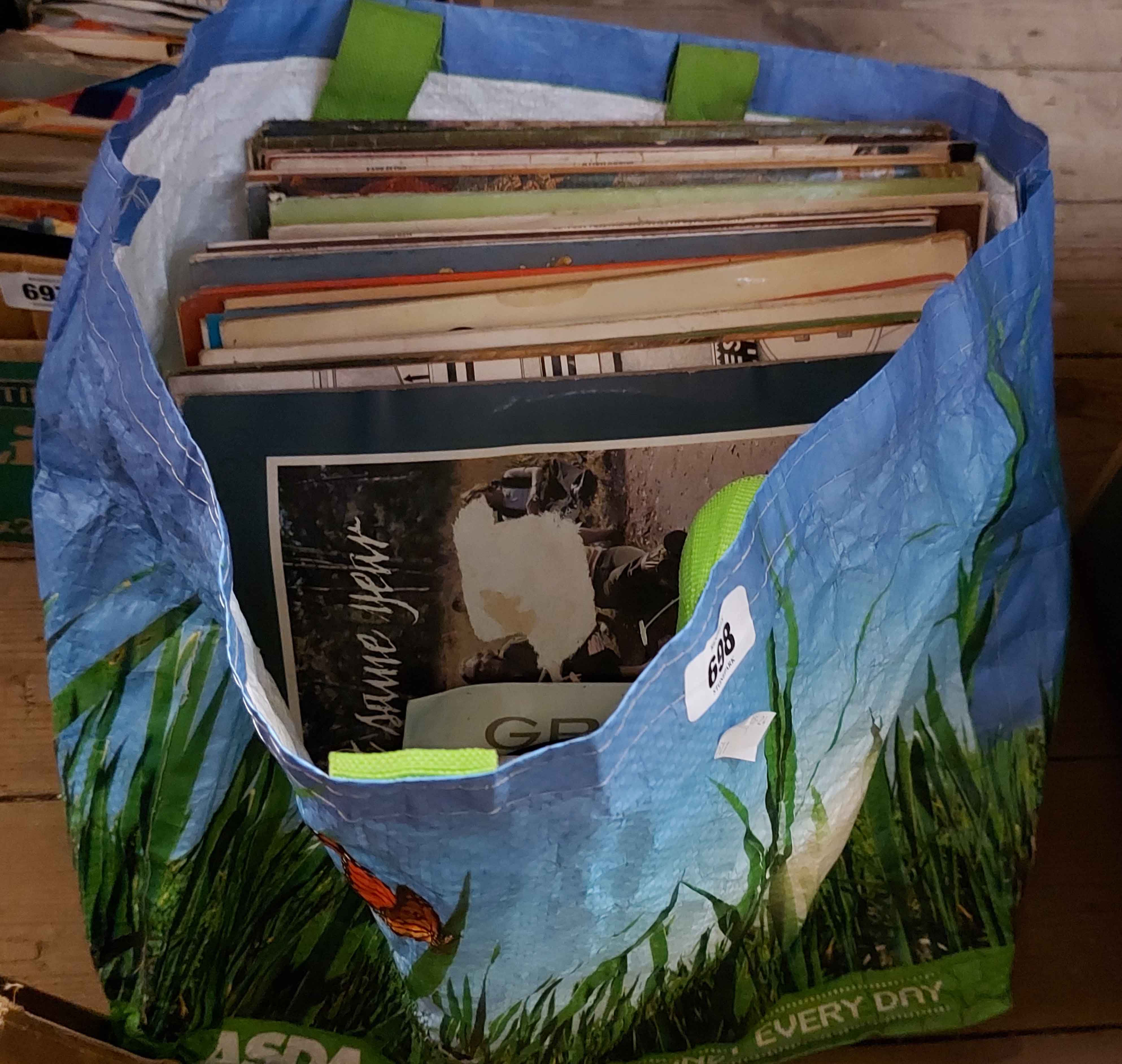 A bag containing a quantity of LP records