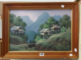 Jaew: a framed oil on canvas, depicting the Balinese countryside - signed