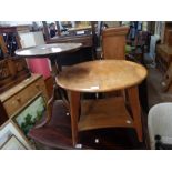 A 45cm antique oak pedestal wine table, set on turned pillar and tripod base - sold with a vintage