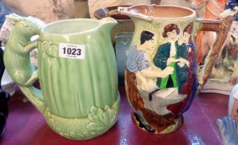 A Burleigh pottery relief moulded jug 'The Runaway Marriage' (restoration to base) - sold with a