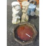 A two part bird bath with cherub decoration - sold with another Cherub