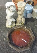 A two part bird bath with cherub decoration - sold with another Cherub