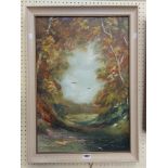 Don Blizzard: a framed oil on board, depicting an autumnal landscape - signed and inscribed