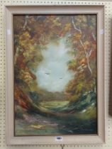 Don Blizzard: a framed oil on board, depicting an autumnal landscape - signed and inscribed