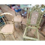A Victorian high panel back baronial style chair with later green painted finish and a giltwood