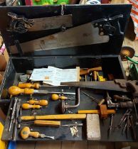 A vintage 1940's toolbox with contents and receipt - sold with a vintage garden sprayer
