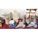 A quantity of ceramics including a pair of stoneware flying duck ornaments, Parian figure, etc.