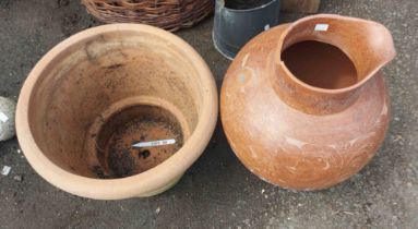 A large terracotta pot and vase - a/f