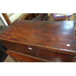 A Victorian stained elm lift-top blanket box with flanking iron drop handles