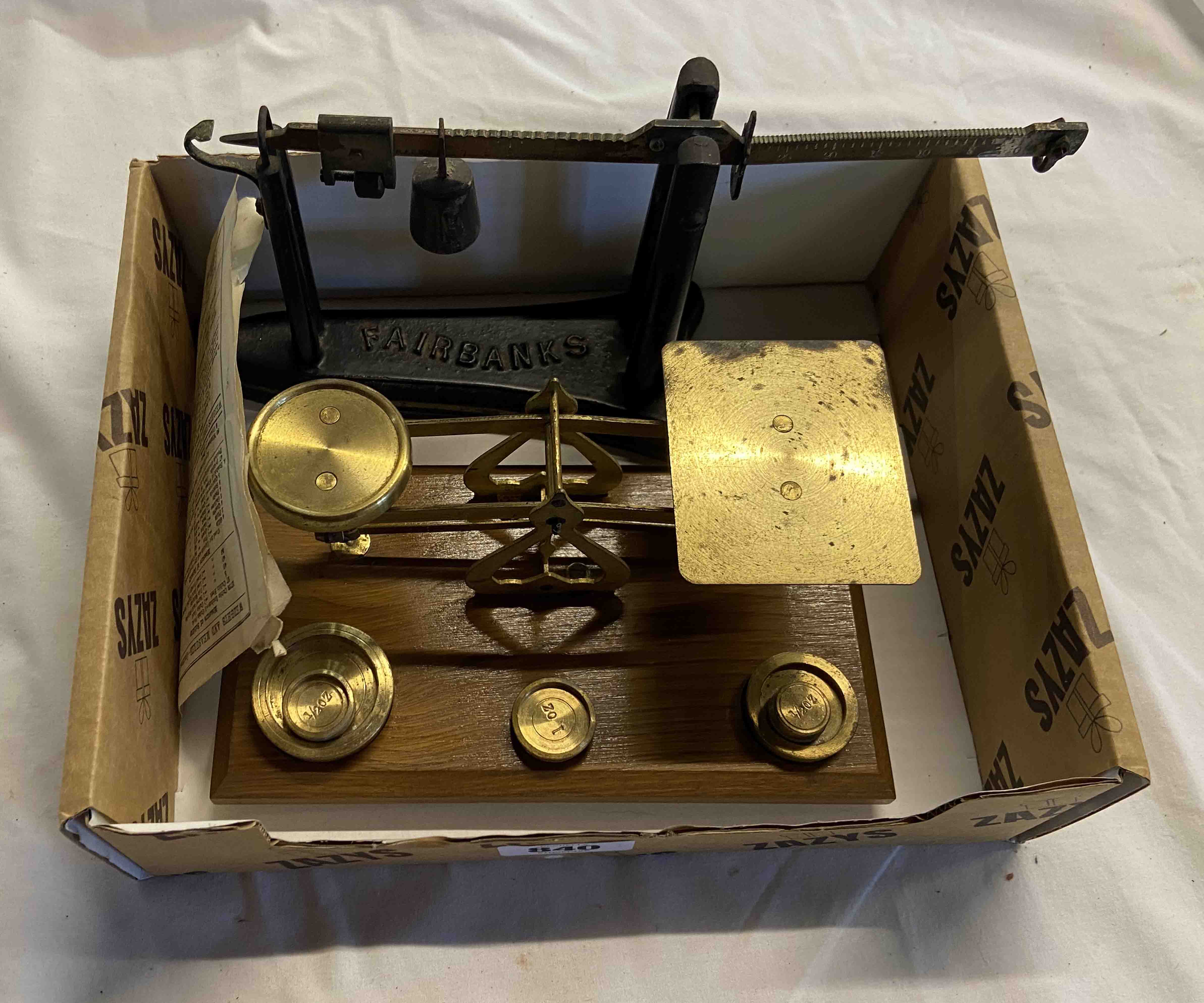 An antique set of postal scales - sold with a Fairbanks beam scale