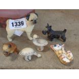 A box of 1970's fabrg figurine - sold wi A Beswick pottery Pug figurine - sold with a small quantity